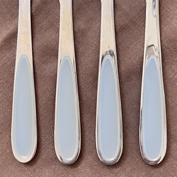 4 Dansk Dinner Knife Pearl-Gray Silicone Inlay Handle Stainless Modern Flatware - Picture 8 of 8